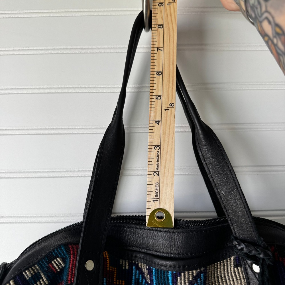 Maria's Artisan Shop Boho Tribal Woven Leather Tote Bag Fringe Backpack - Picture 9 of 14